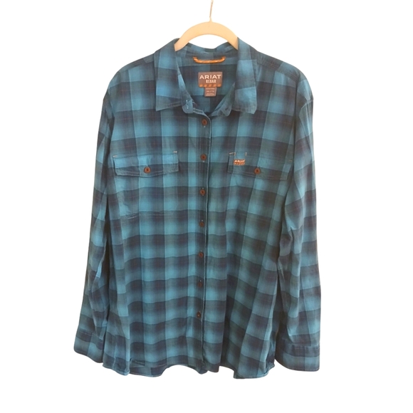 Ariat Rebar Women's Blue  Plaid Button Up Shirt With Tab Sleeves Size XXL - Picture 1 of 10